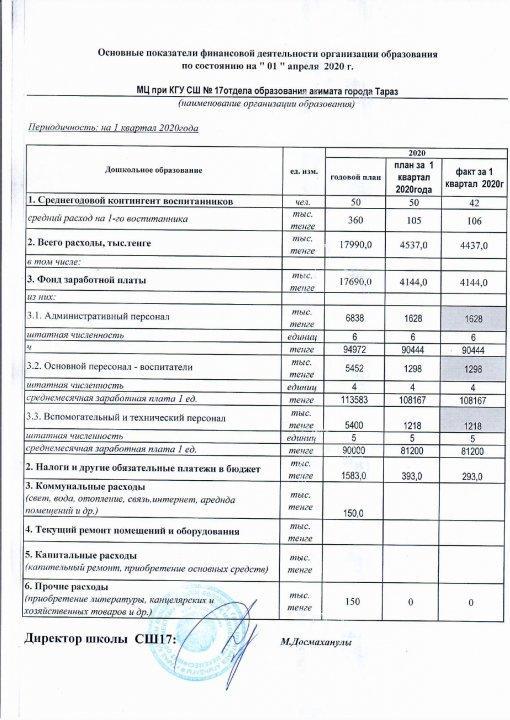 Основные показатели МЦ при СШ№17