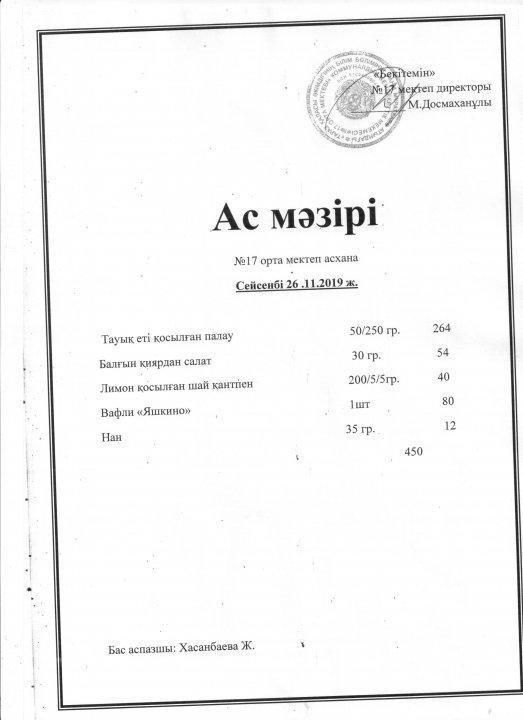 Апталық ас мәзірі