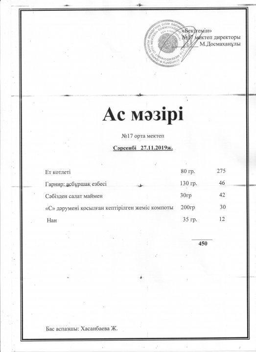 Апталық ас мәзірі