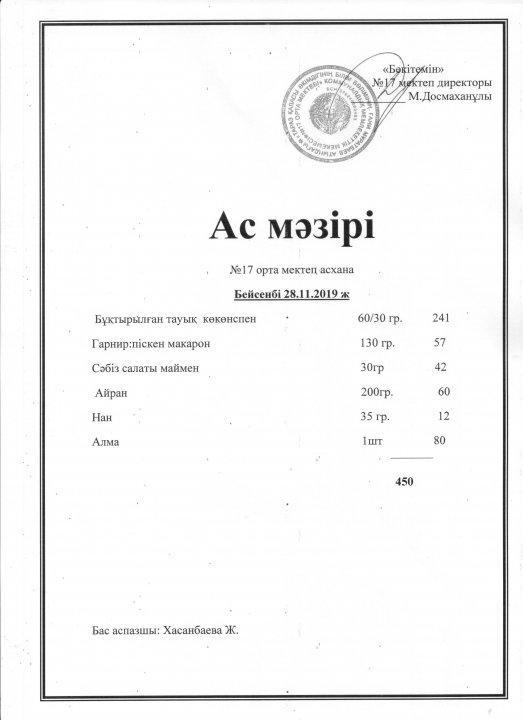 Апталық ас мәзірі
