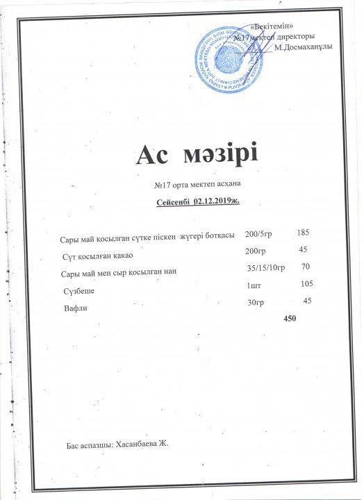 Апталық ас мәзірі