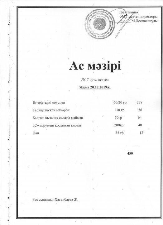 Апталық ас мәзірі