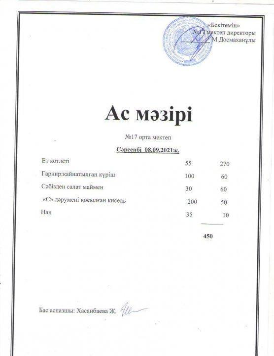 Апталық  "Ас мәзірі"