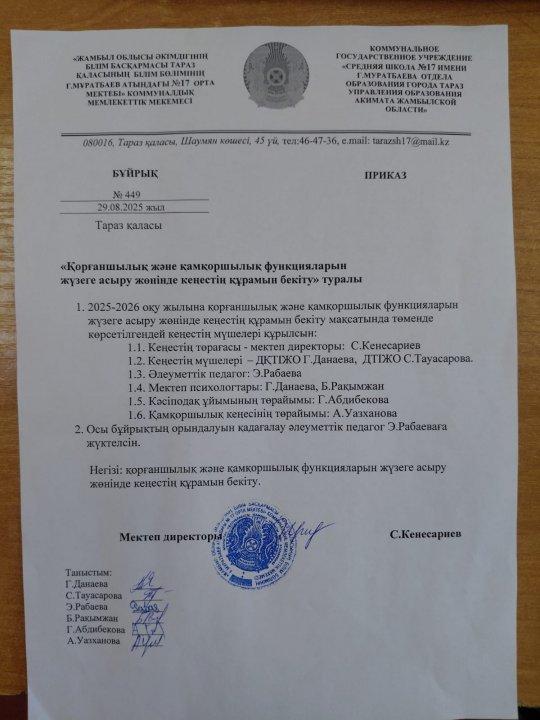 Қамқоршы кеңесінің құрамы.